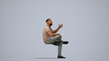 realistic 3D people man casual sitting, render-ready for V-Ray and Corona, FBX OBJ, side view render