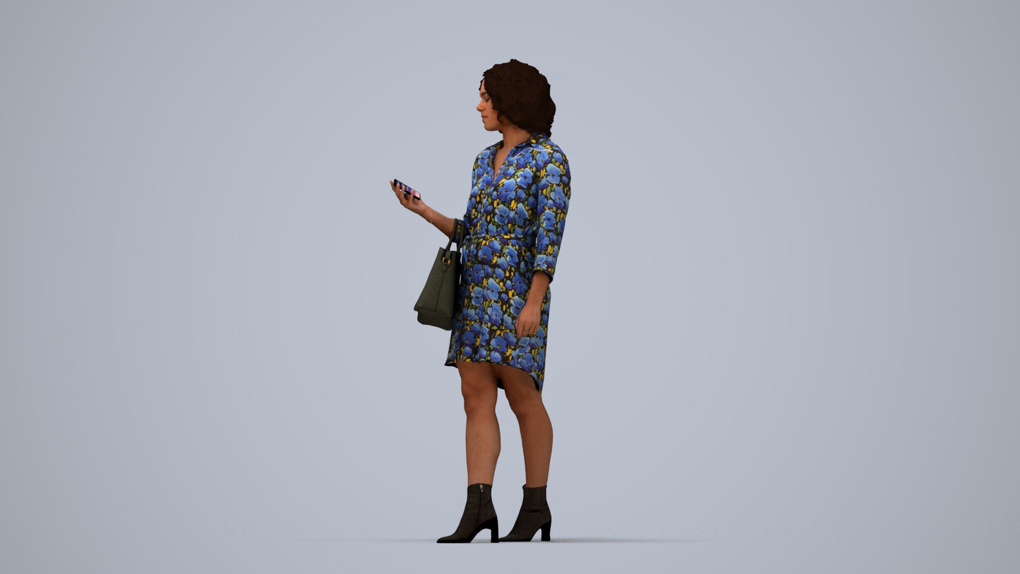 photogrammetry 3D woman casual walking, realistic human model archviz FBX, top-down view render