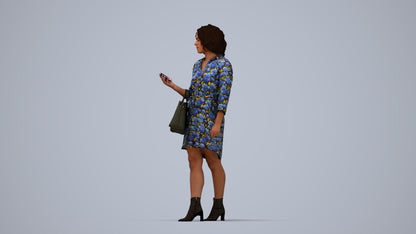 photogrammetry 3D woman casual walking, realistic human model archviz FBX, top-down view render