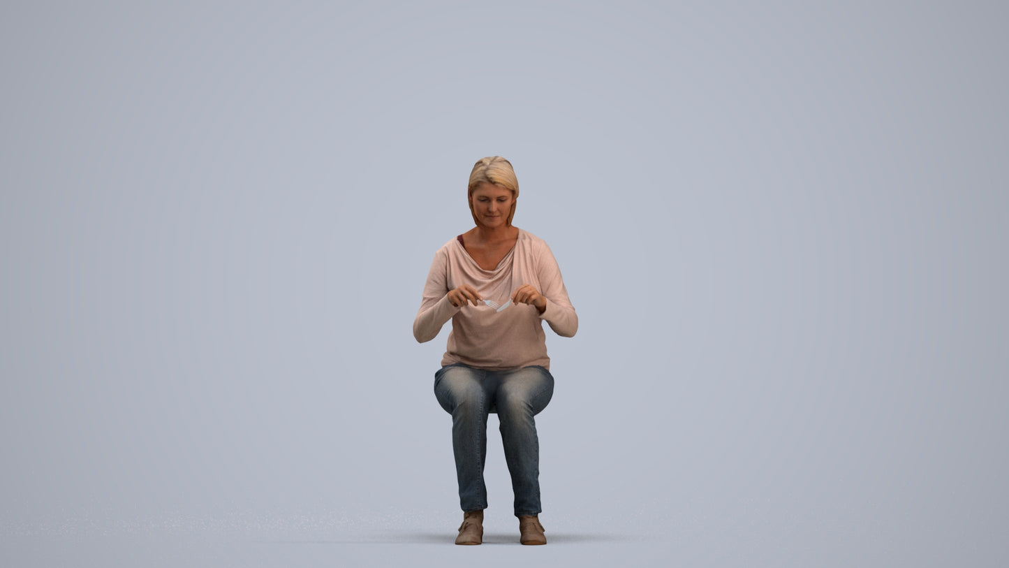 scanned 3D woman casual sitting, photogrammetry people for Enscape and V-Ray, standing pose render