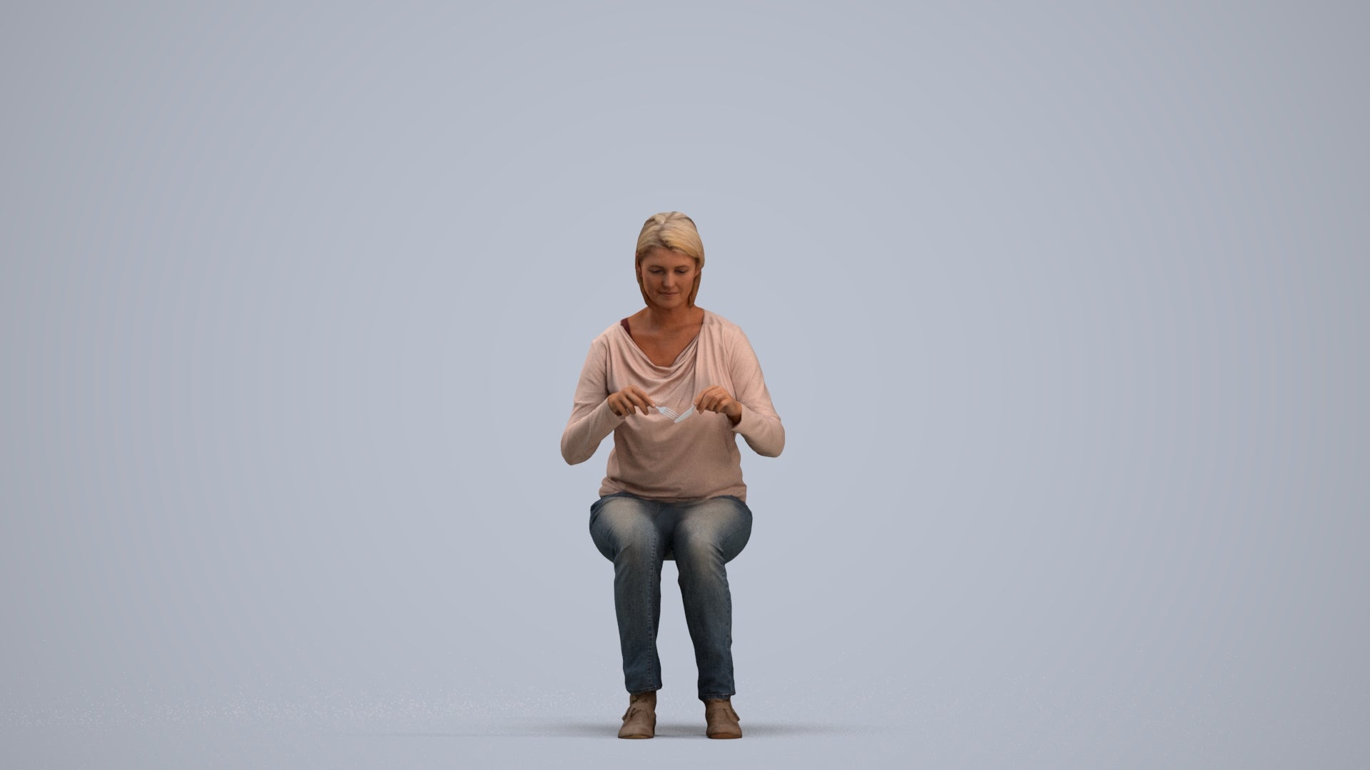 scanned 3D woman casual sitting, photogrammetry people for Enscape and V-Ray, standing pose render