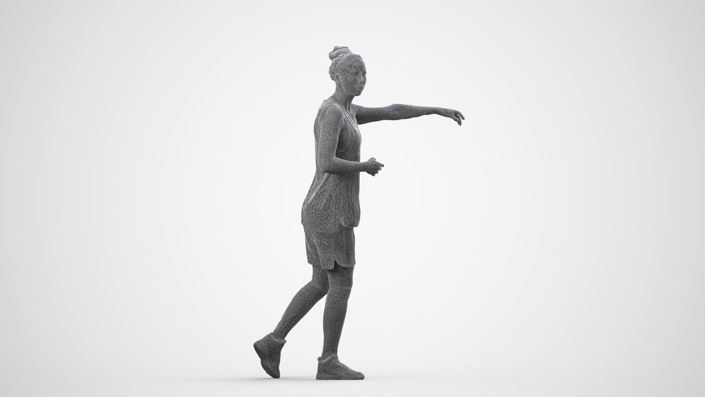 3D people model woman sport, scanned human for 3ds Max rendering, wireframe side view