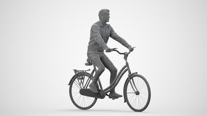 3D scanned man cycling business, photorealistic archviz people for Enscape and SketchUp, wireframe side view