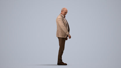 photogrammetry 3D senior man casual standing, realistic human model archviz FBX, side view render