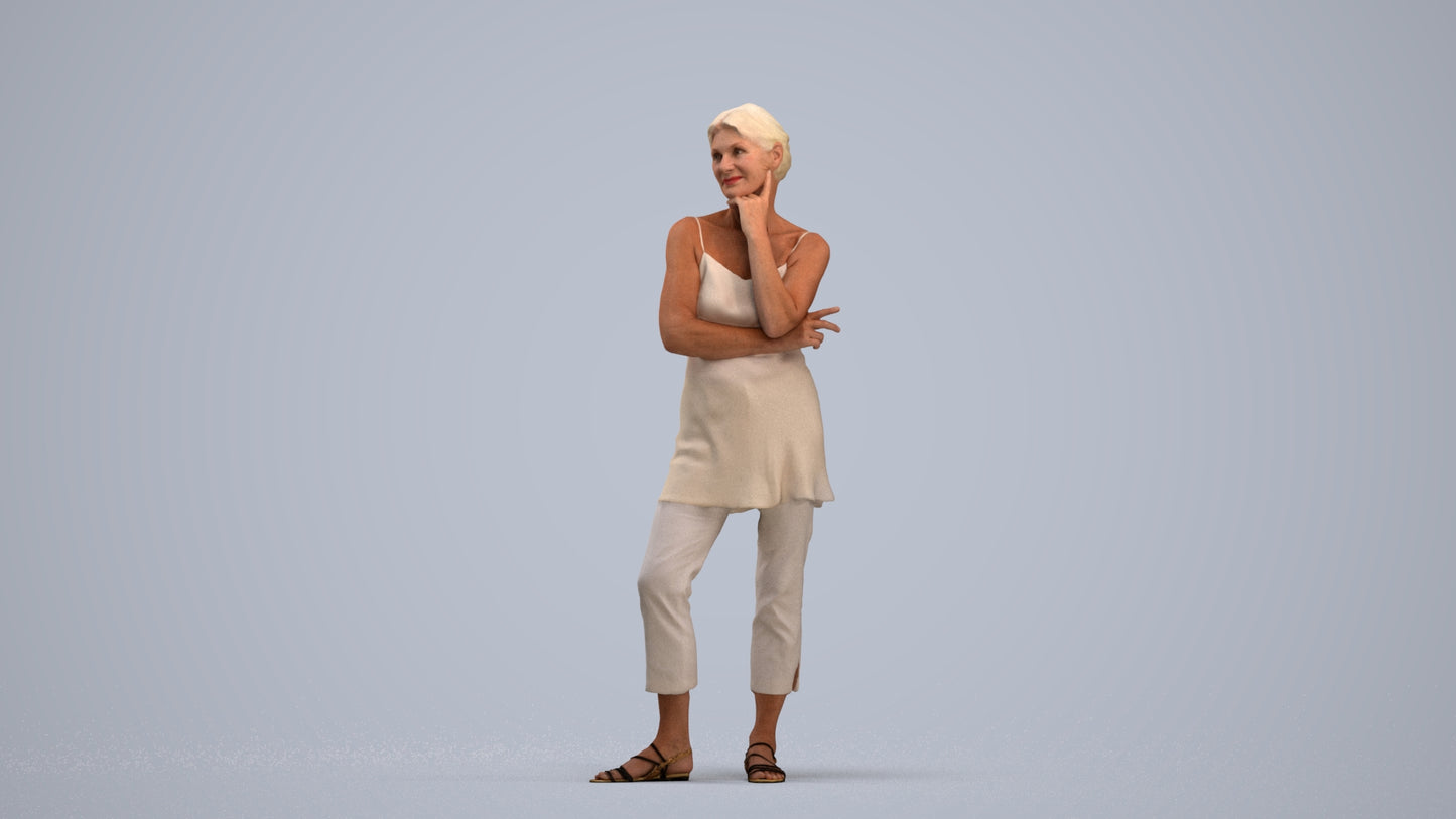 realistic 3D people senior woman casual standing, render-ready for V-Ray and Corona, FBX OBJ, standing pose render