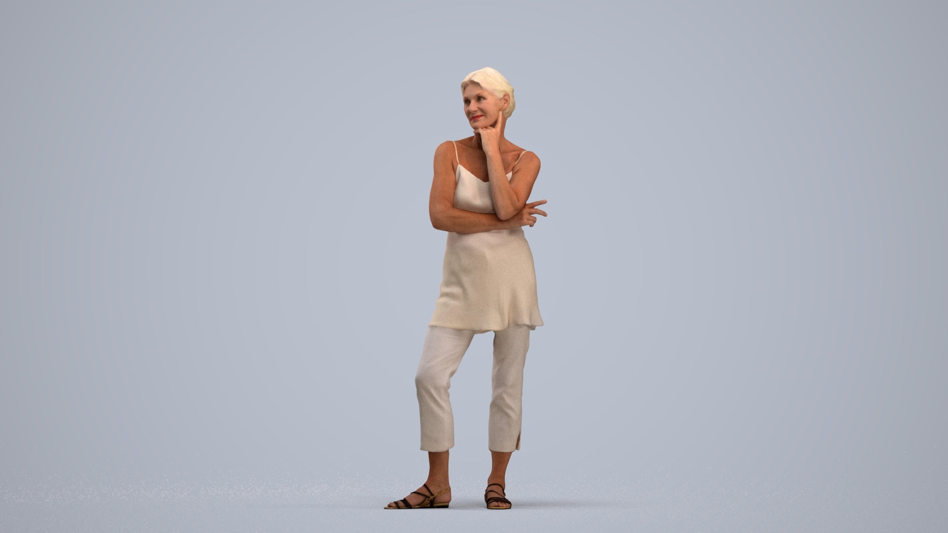 realistic 3D people senior woman casual standing, render-ready for V-Ray and Corona, FBX OBJ, standing pose render