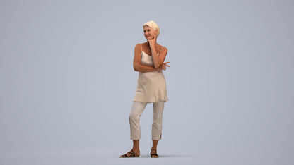 realistic 3D people senior woman casual standing, render-ready for V-Ray and Corona, FBX OBJ, standing pose render