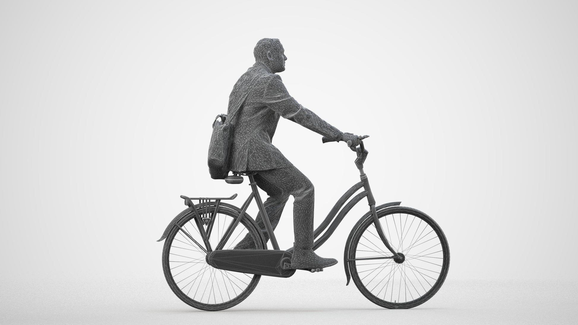 3D scanned man cycling business, photorealistic archviz people for Enscape and SketchUp, wireframe side view