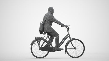 3D scanned man cycling business, photorealistic archviz people for Enscape and SketchUp, wireframe side view