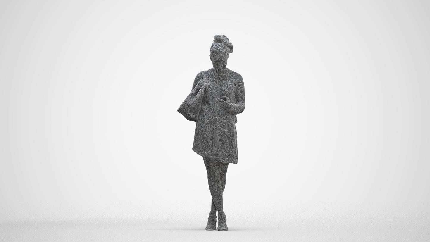 scanned 3D woman casual standing, photogrammetry people for Enscape and V-Ray, three-quarter front view render