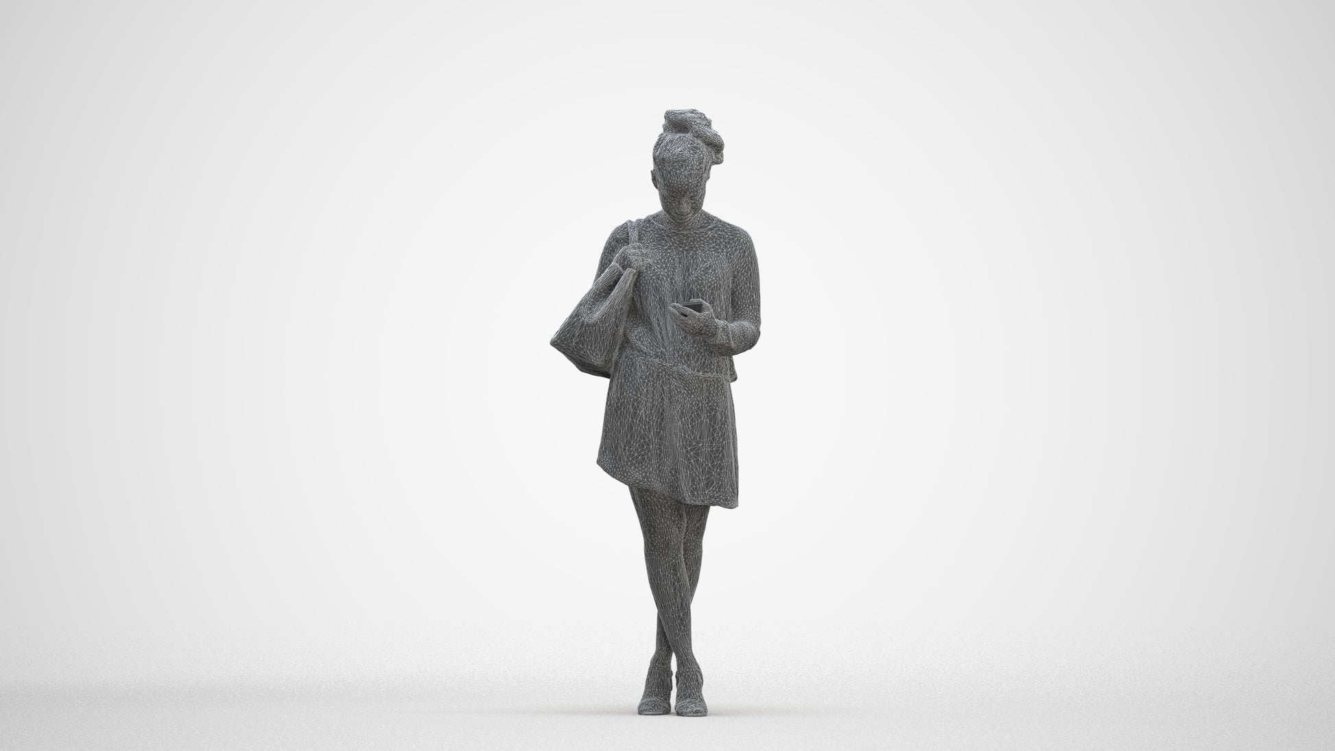 scanned 3D woman casual standing, photogrammetry people for Enscape and V-Ray, three-quarter front view render