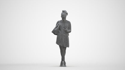 scanned 3D woman casual standing, photogrammetry people for Enscape and V-Ray, three-quarter front view render