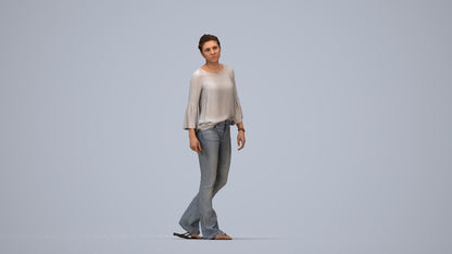 realistic 3D people woman casual walking, render-ready for V-Ray and Corona, FBX OBJ, top-down view render