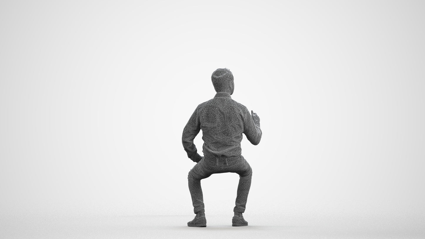 realistic 3D man business sitting, scanned archviz people for Blender and 3ds Max, wireframe front view