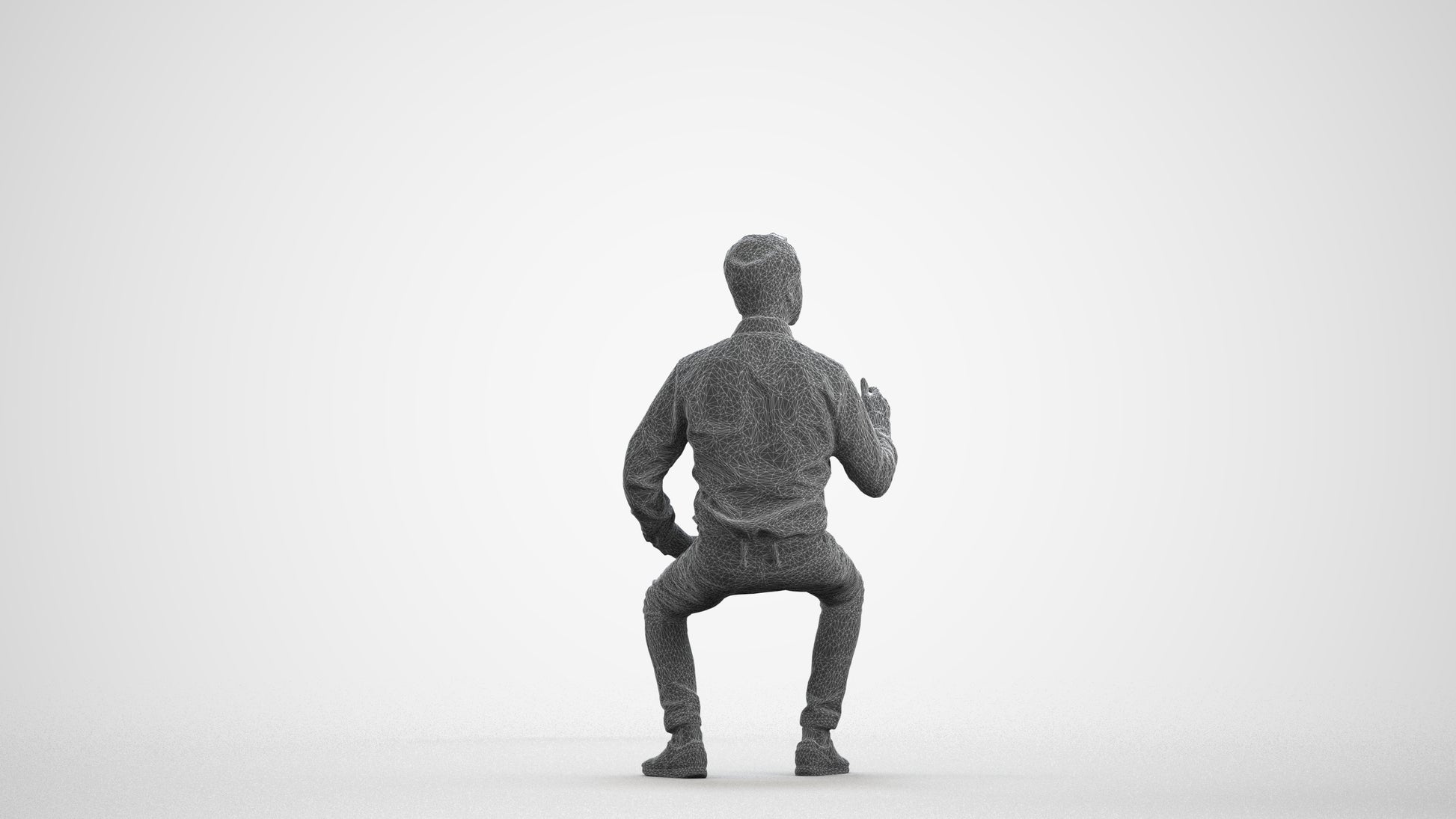 realistic 3D man business sitting, scanned archviz people for Blender and 3ds Max, wireframe front view