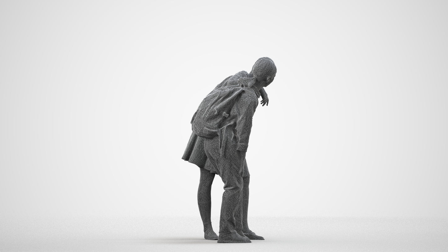 3D scanned girl kids, photorealistic archviz people for Enscape and SketchUp, wireframe side view