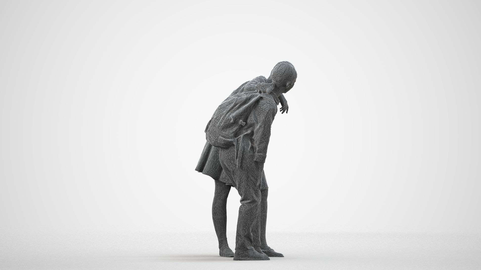 3D scanned girl kids, photorealistic archviz people for Enscape and SketchUp, wireframe side view