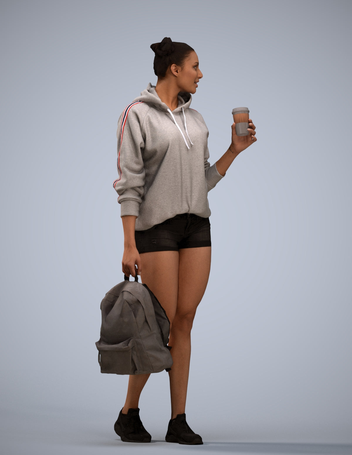 realistic 3D woman casual walking, scanned archviz people for Blender and 3ds Max
