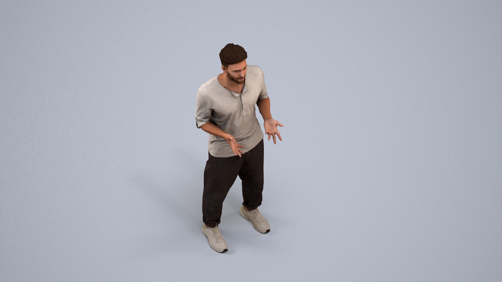 3D human model man casual standing, photogrammetry scanned person for archviz, back view render