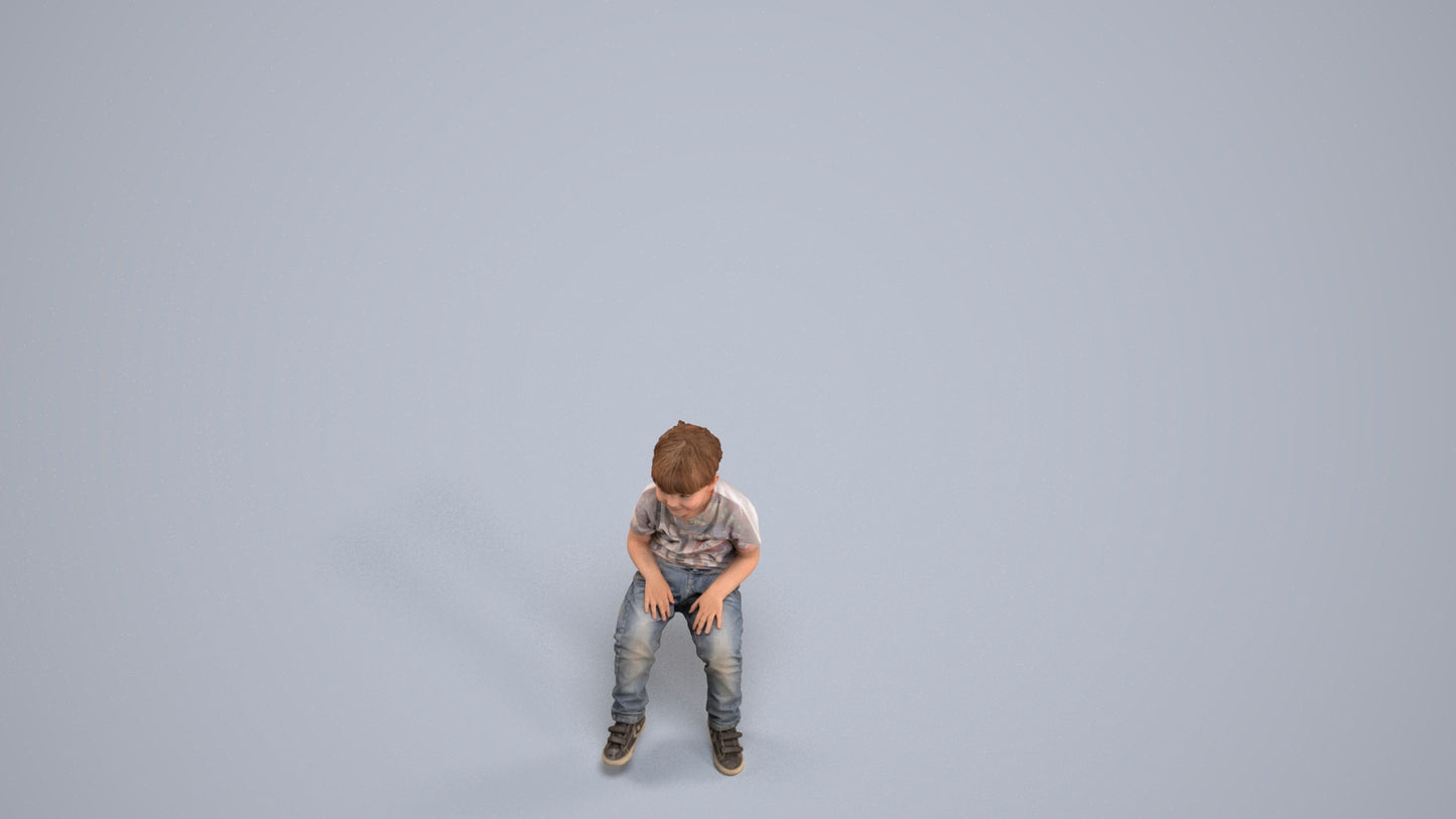 3D human model boy casual kids, photogrammetry scanned person for archviz, back view render