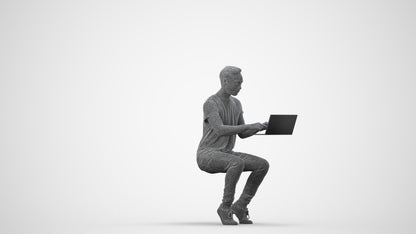 3D human model man casual business, photogrammetry scanned person for archviz, wireframe side view