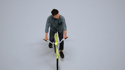 photogrammetry 3D man casual cycling, realistic human model archviz FBX, back view render