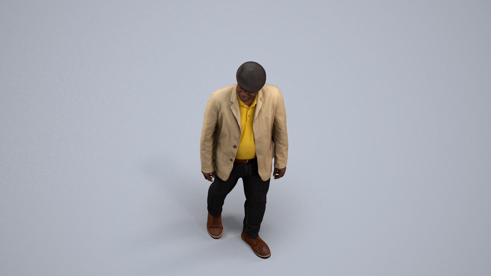 photogrammetry 3D man casual walking, realistic human model archviz FBX, back view render