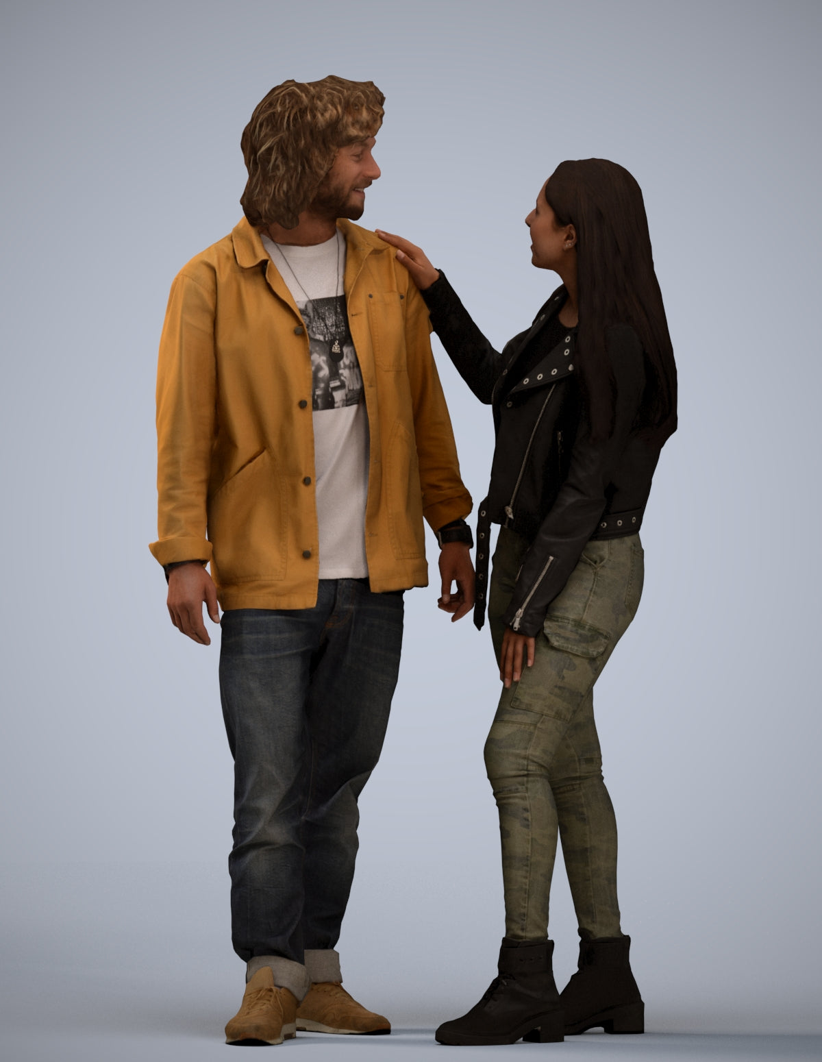 realistic 3D woman casual couple, scanned archviz people for Blender and 3ds Max