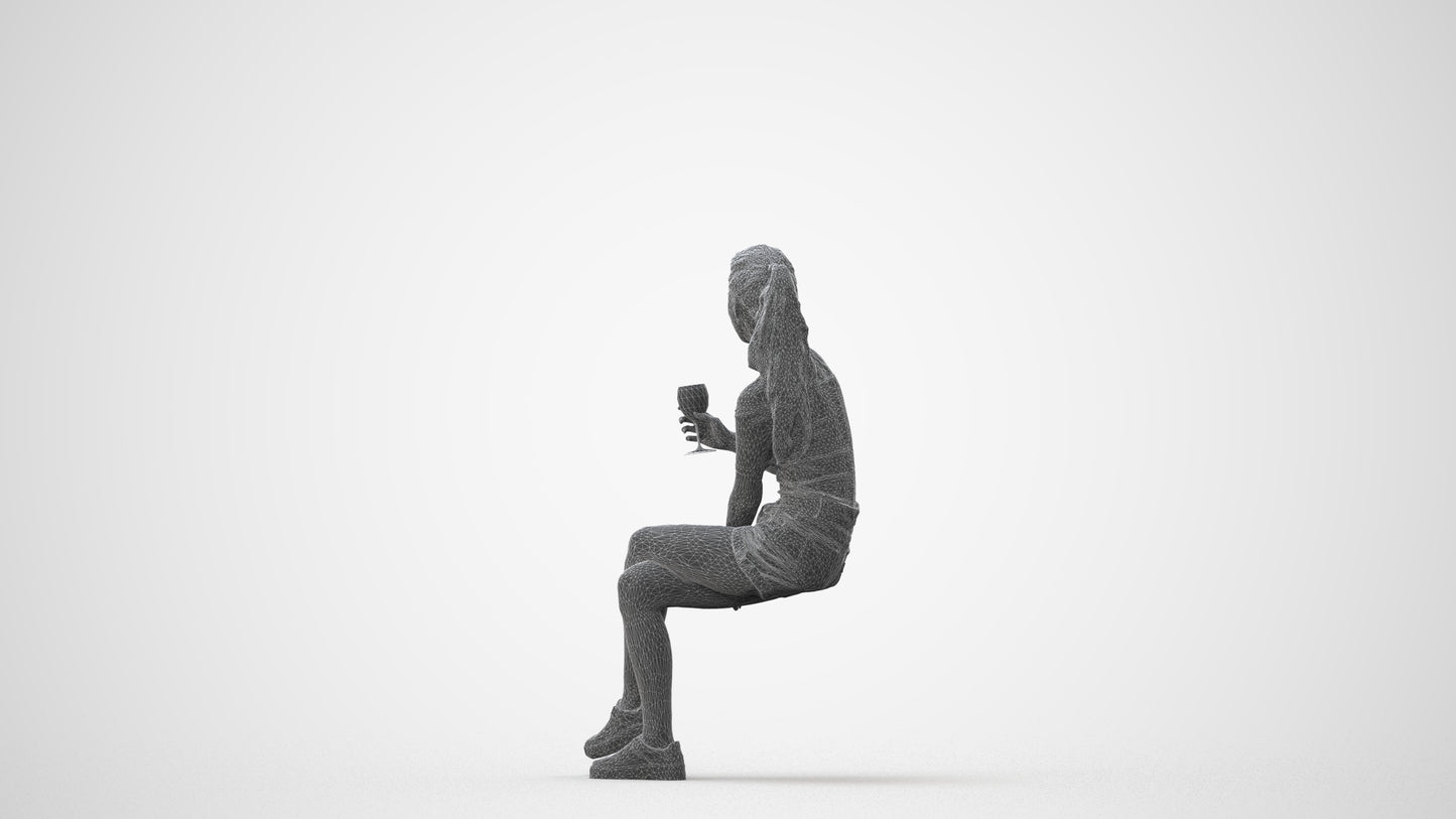 photogrammetry 3D woman casual sitting, realistic human model archviz FBX, square thumbnail