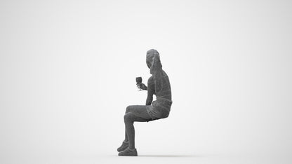 photogrammetry 3D woman casual sitting, realistic human model archviz FBX, square thumbnail