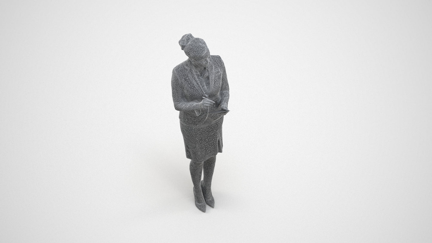 scanned 3D woman hospitality, photogrammetry people for Enscape and V-Ray, wireframe three-quarter view