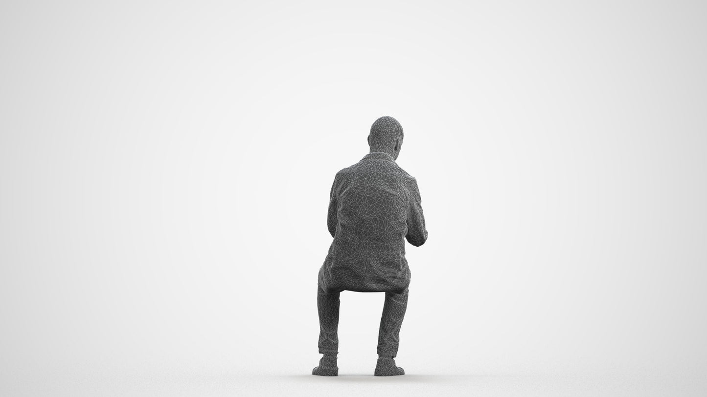 3D people model senior man medical, scanned human for 3ds Max rendering, wireframe front view