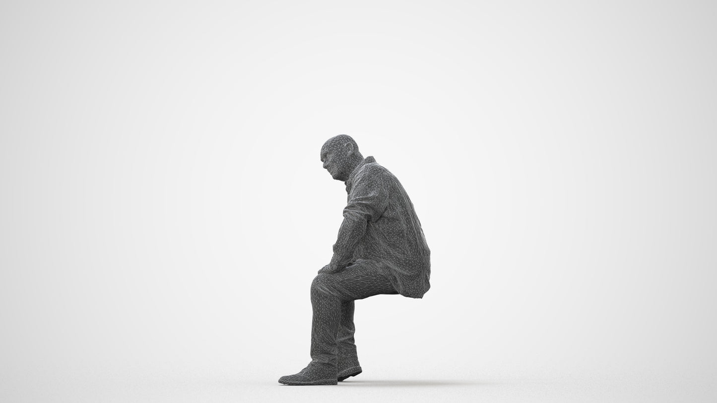 realistic 3D people senior man casual sitting, render-ready for V-Ray and Corona, FBX OBJ, square thumbnail