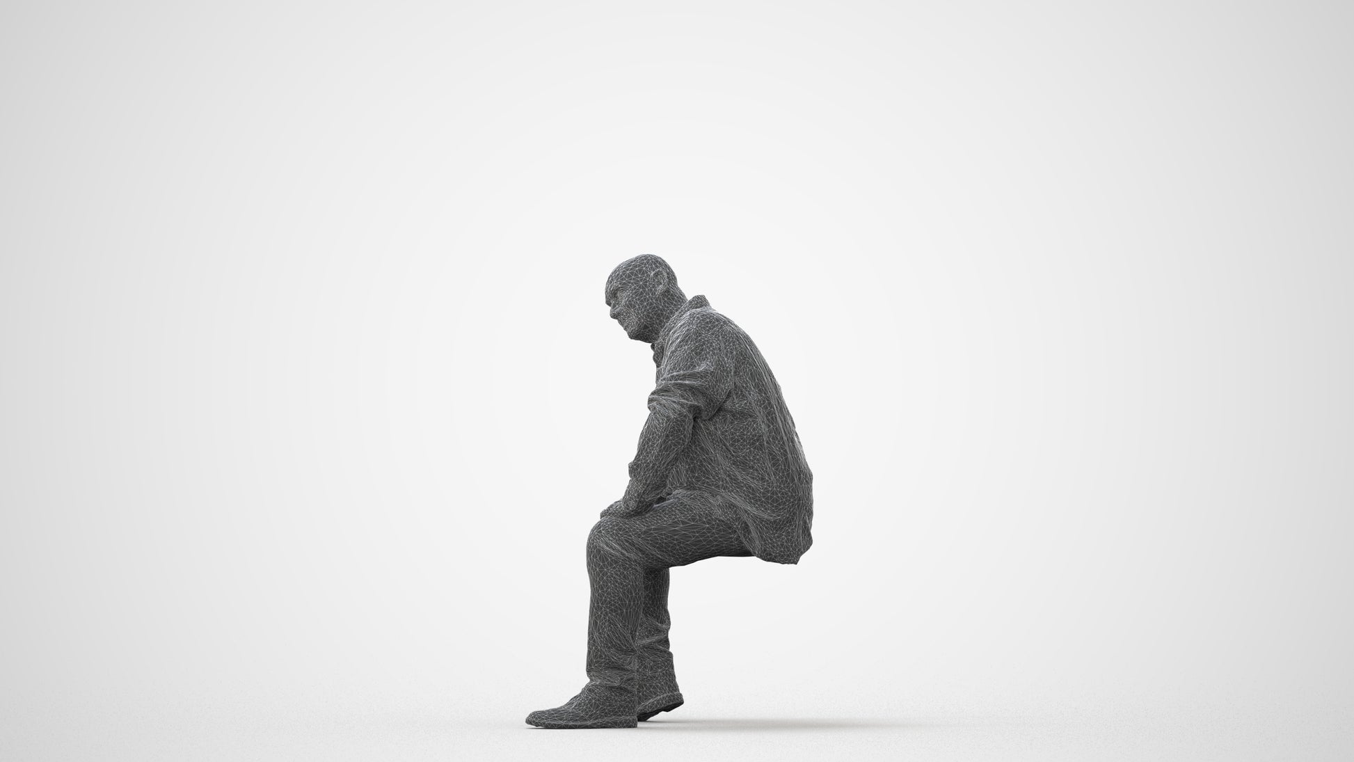 realistic 3D people senior man casual sitting, render-ready for V-Ray and Corona, FBX OBJ, square thumbnail