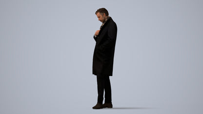3D human model man standing, photogrammetry scanned person for archviz, three-quarter view render