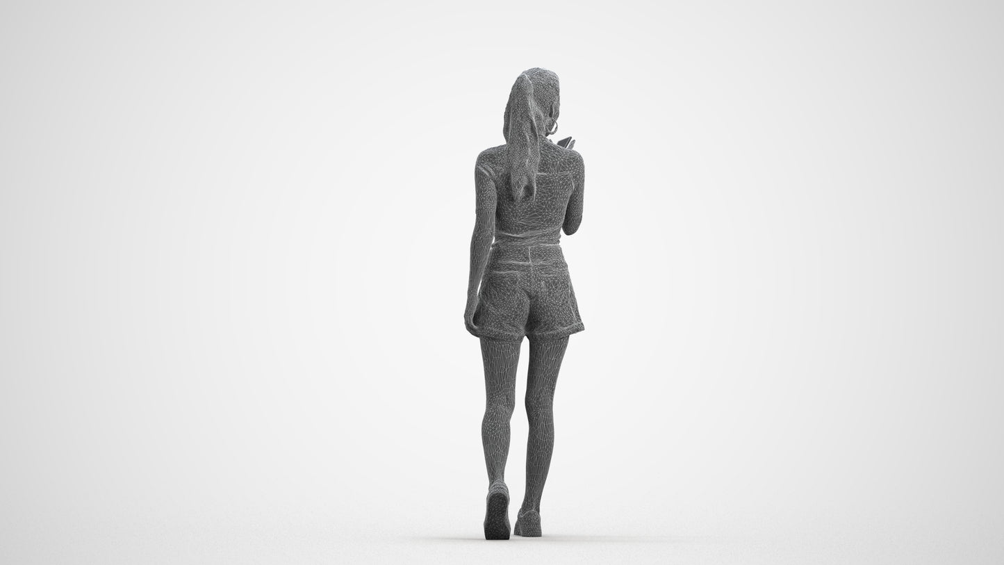 photogrammetry 3D woman casual walking, realistic human model archviz FBX, wireframe front view