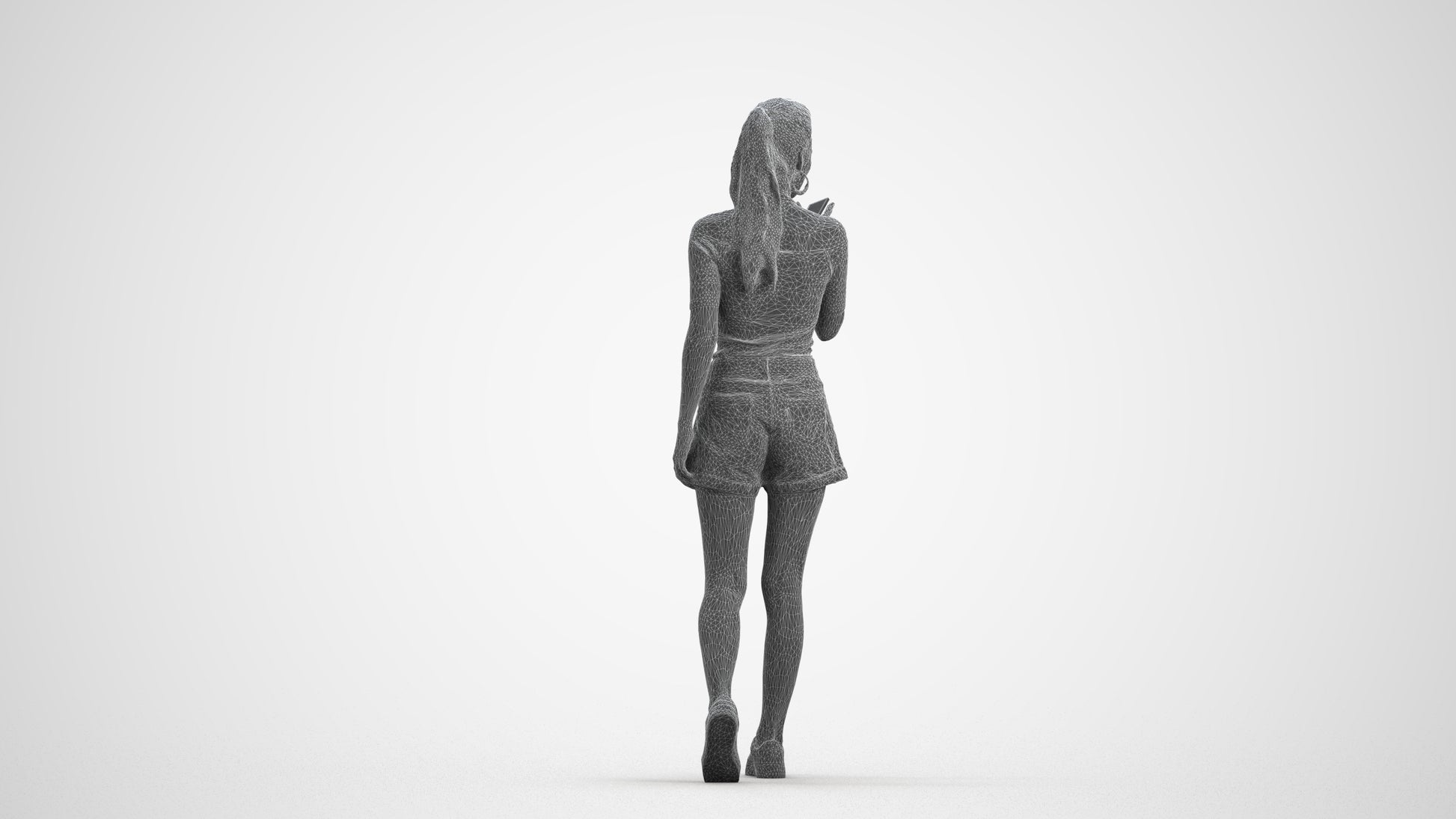 photogrammetry 3D woman casual walking, realistic human model archviz FBX, wireframe front view
