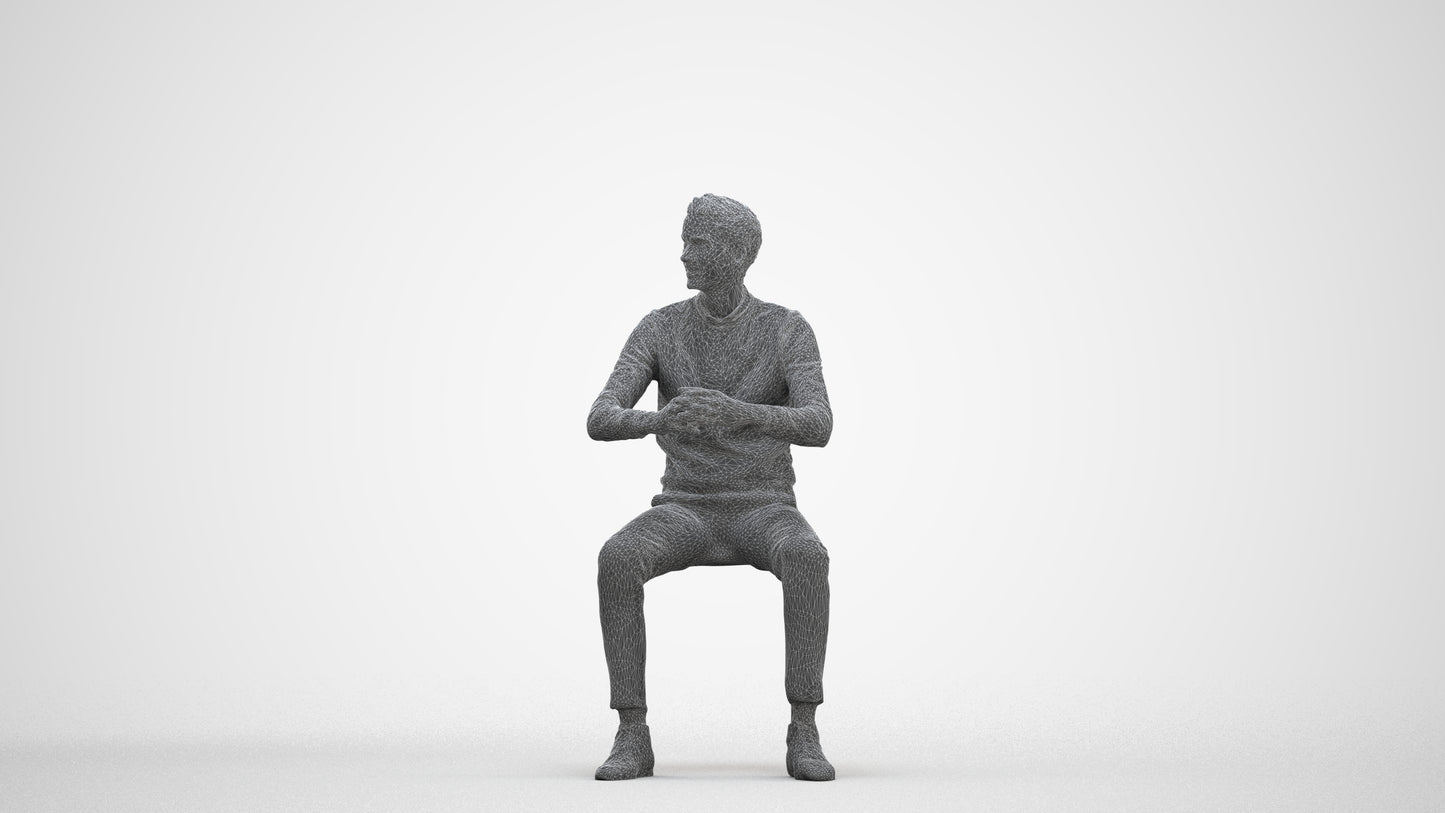 3D human model man casual business, photogrammetry scanned person for archviz, three-quarter front view render