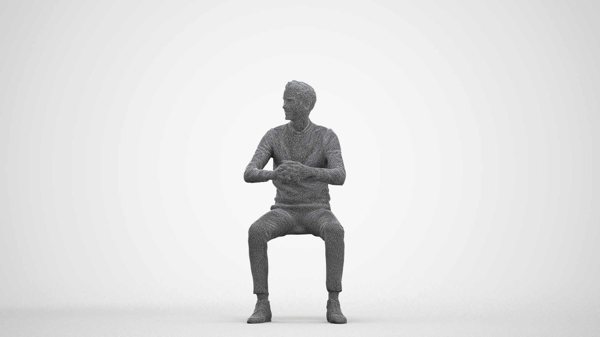 3D human model man casual business, photogrammetry scanned person for archviz, three-quarter front view render
