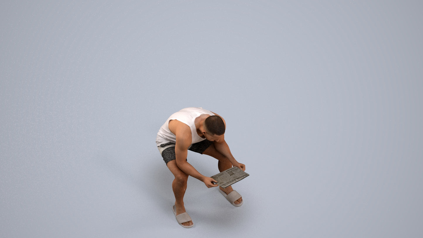 realistic 3D people man casual sitting, render-ready for V-Ray and Corona, FBX OBJ, back view render