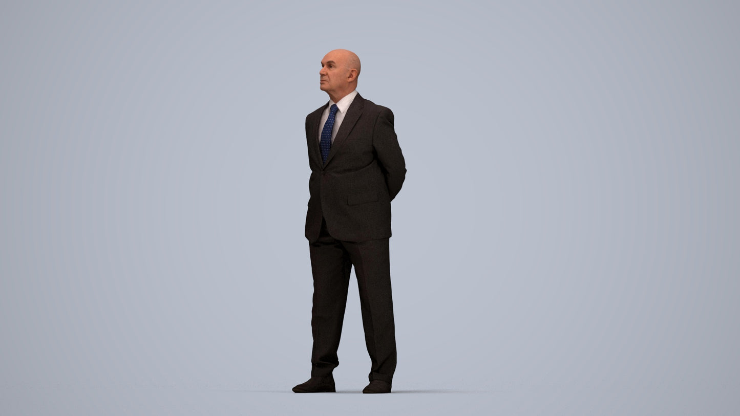 3D people model senior man business mix, scanned human for 3ds Max rendering, top-down view render