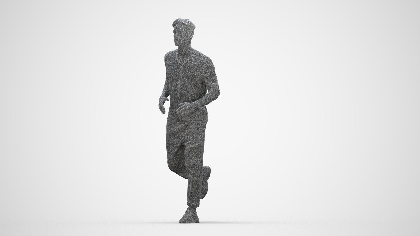 scanned 3D man casual sport, photogrammetry people for Enscape and V-Ray, wireframe back view