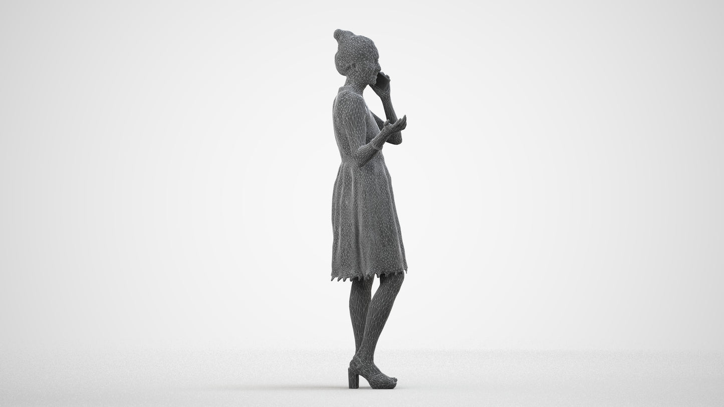 scanned 3D woman formal standing, photogrammetry people for Enscape and V-Ray, wireframe side view