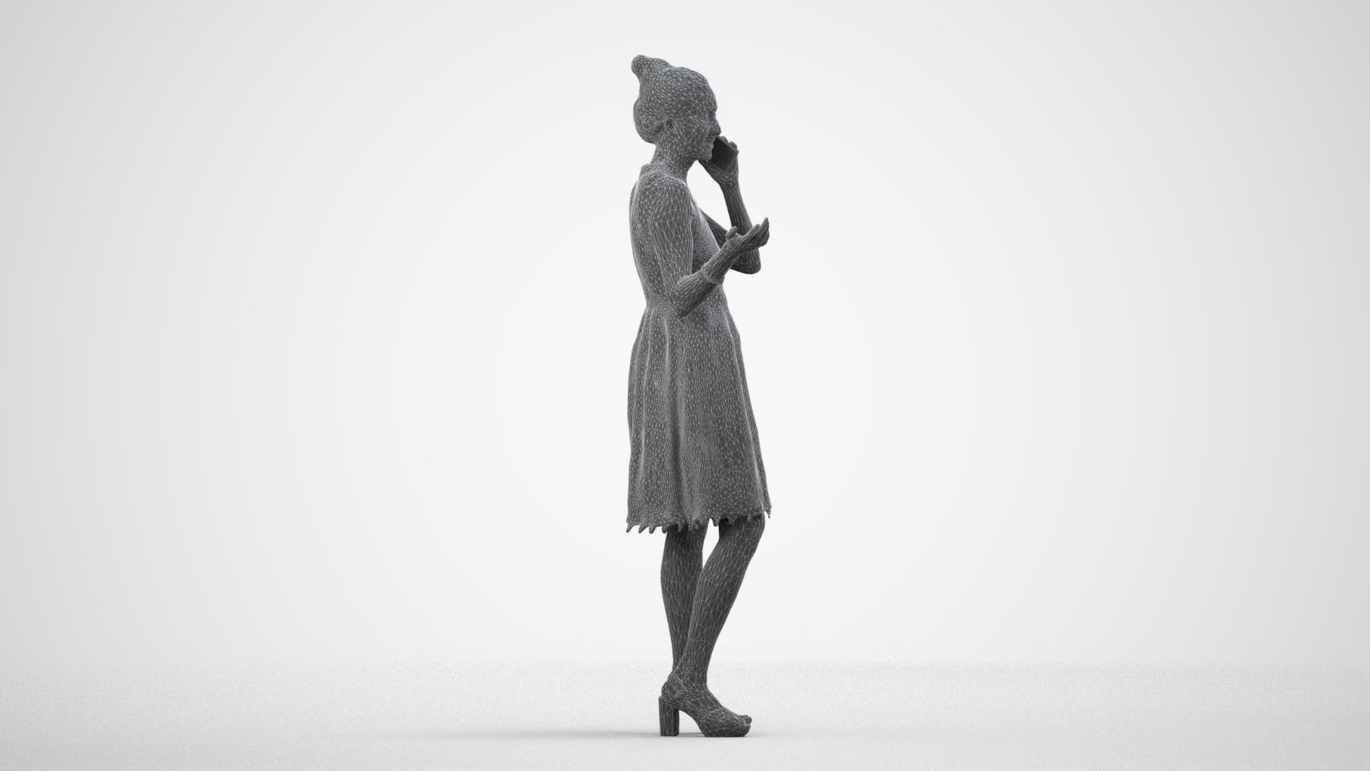 scanned 3D woman formal standing, photogrammetry people for Enscape and V-Ray, wireframe side view