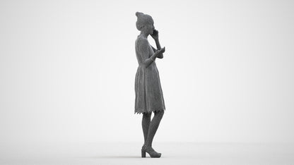 scanned 3D woman formal standing, photogrammetry people for Enscape and V-Ray, wireframe side view