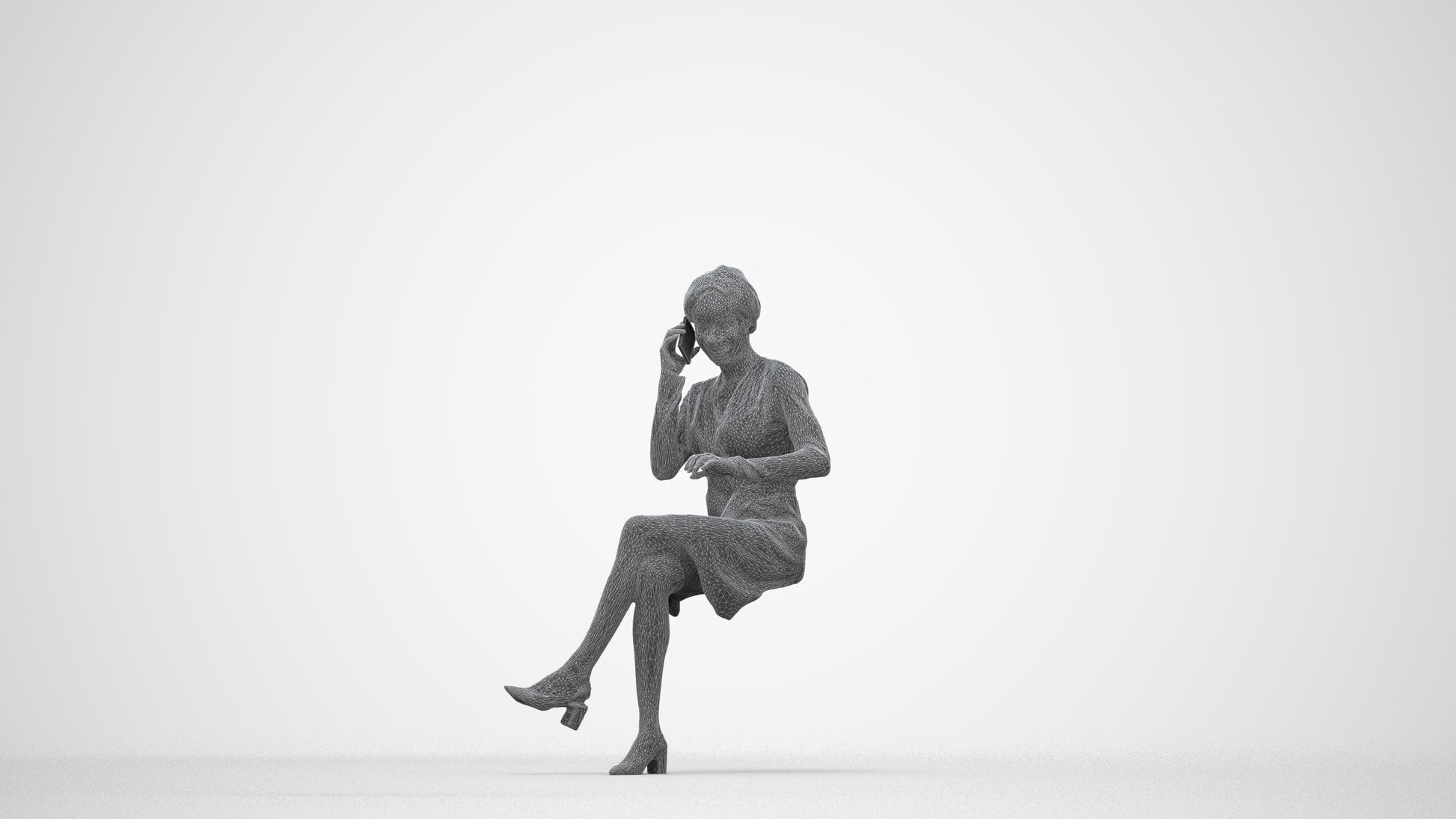 photogrammetry 3D woman casual business, realistic human model archviz FBX, wireframe back view