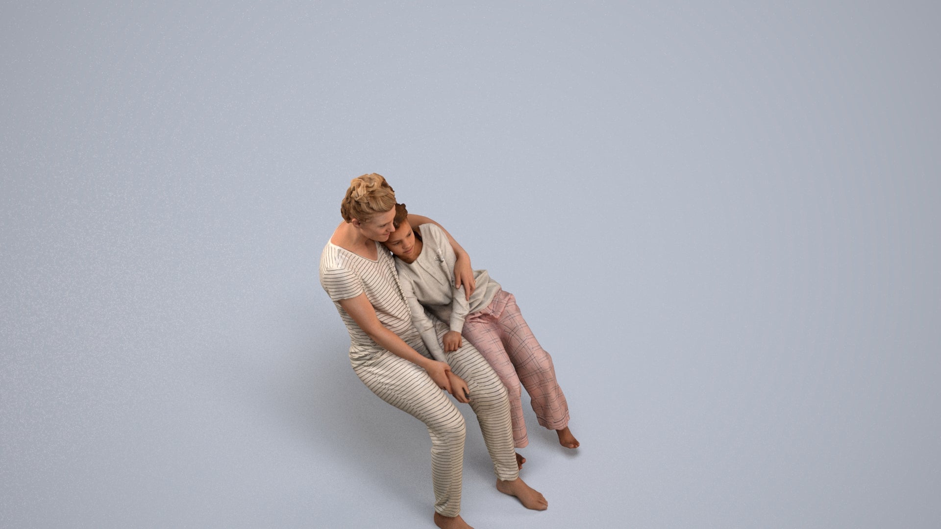 realistic 3D girl kids, scanned archviz people for Blender and 3ds Max, back view render