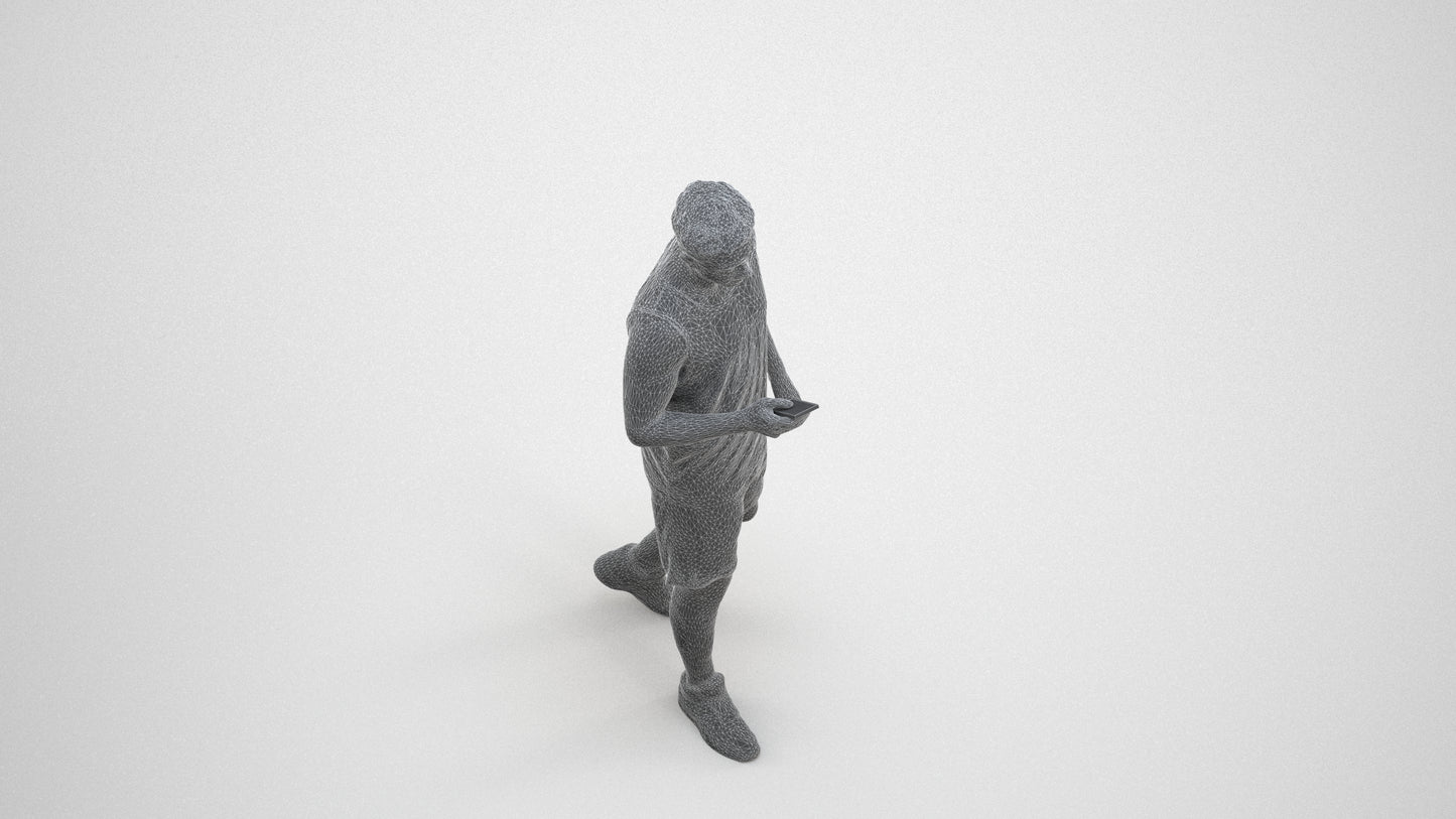 scanned 3D man sport, photogrammetry people for Enscape and V-Ray, wireframe three-quarter view