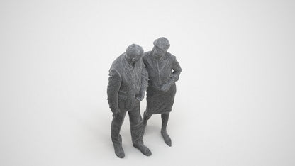 realistic 3D human senior woman business couple, archviz people FBX OBJ for Blender, wireframe three-quarter view