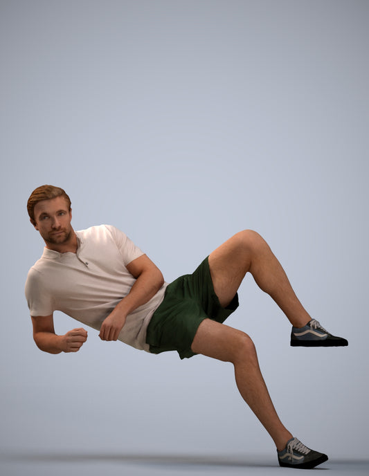 3D human model man casual sitting, photogrammetry scanned person for archviz
